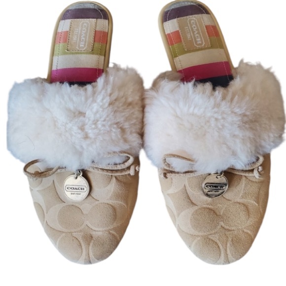 COACH Carra Signature C Monogram Suede Slides Slippers Sz 7 Women - Picture 1 of 6
